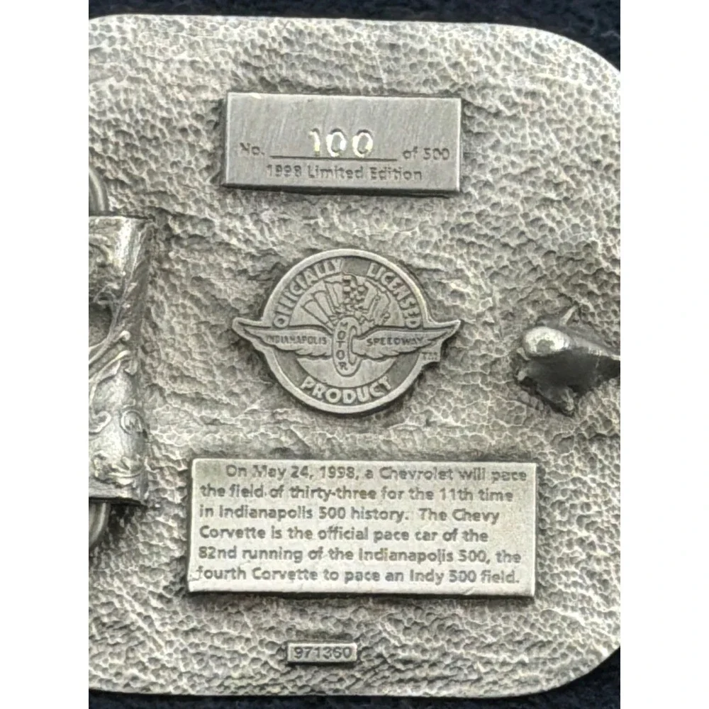 Vtg 1998 Indianapolis 500 Corvette Pace Car Belt Buckle Siskiyou Limited 100/500